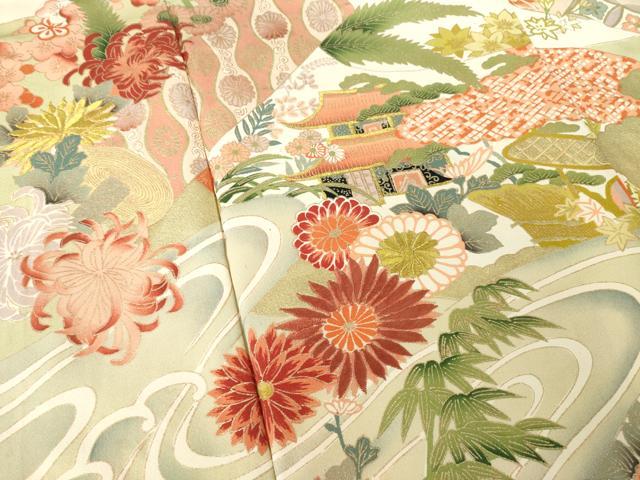 平和屋着物●訪問着 刺繍 風景花文 金彩 正絹 逸品 AABF3583ck