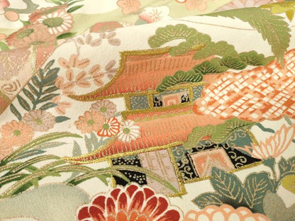 平和屋着物●訪問着 刺繍 風景花文 金彩 正絹 逸品 AABF3583ck