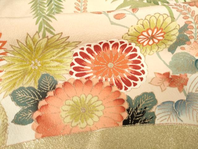 平和屋着物●訪問着 刺繍 風景花文 金彩 正絹 逸品 AABF3583ck