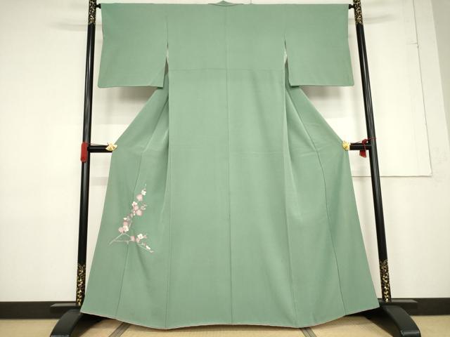 平和屋着物●水野正夫 訪問着 友禅 枝梅 丹後ちりめん 反端付き 正絹 逸品 AABF3584ck