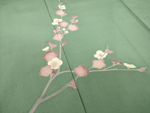 平和屋着物●水野正夫 訪問着 友禅 枝梅 丹後ちりめん 反端付き 正絹 逸品 AABF3584ck