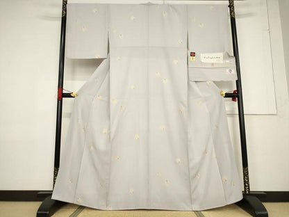 平和屋着物●上質な小紋　型染め　京友禅　松丸文　金彩　丹後ちりめん　反端付き　正絹　逸品　未使用　AABF3586ck