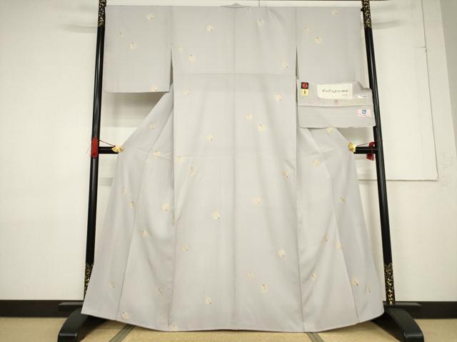 平和屋着物●上質な小紋　型染め　京友禅　松丸文　金彩　丹後ちりめん　反端付き　正絹　逸品　未使用　AABF3586ck