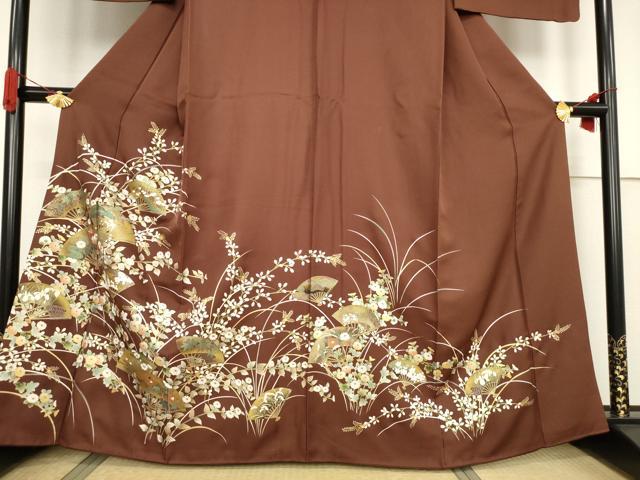 平和屋着物●訪問着 刺繍 扇面花文 金彩 正絹 逸品 AABF3588ck