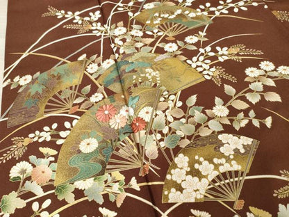 平和屋着物●訪問着 刺繍 扇面花文 金彩 正絹 逸品 AABF3588ck