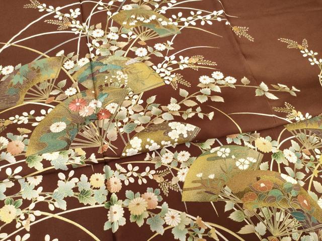 平和屋着物●訪問着 刺繍 扇面花文 金彩 正絹 逸品 AABF3588ck