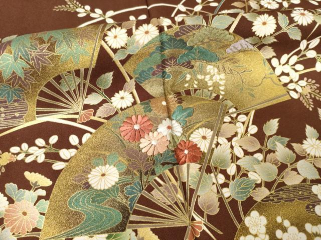 平和屋着物●訪問着 刺繍 扇面花文 金彩 正絹 逸品 AABF3588ck