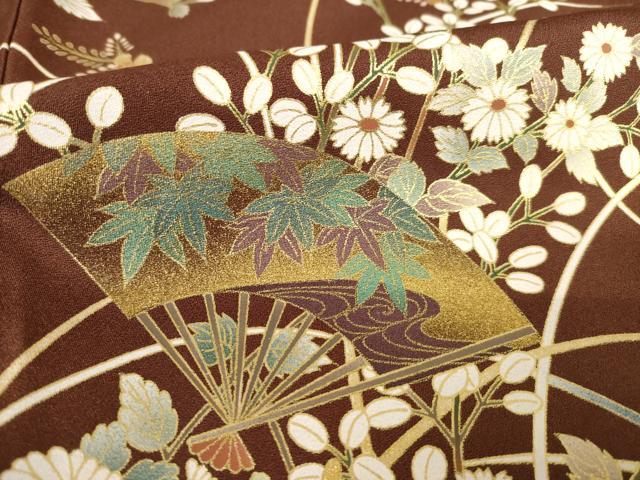 平和屋着物●訪問着 刺繍 扇面花文 金彩 正絹 逸品 AABF3588ck