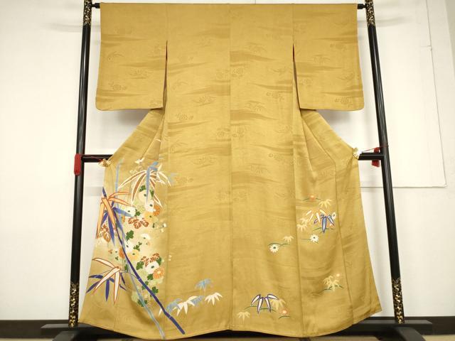 平和屋着物●アンティーク 大正ロマン 色留袖 笹竹花文 正絹 逸品 AABF3589ck