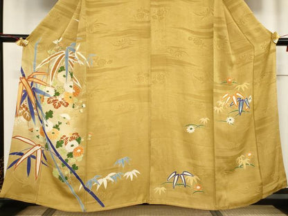 平和屋着物●アンティーク 大正ロマン 色留袖 笹竹花文 正絹 逸品 AABF3589ck