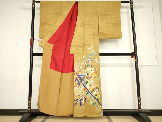 平和屋着物●アンティーク 大正ロマン 色留袖 笹竹花文 正絹 逸品 AABF3589ck