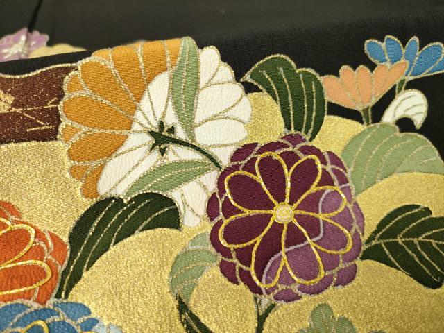 平和屋着物●創業460年・千總 黒留袖 駒刺繍 道長吉祥花文 金彩 正絹 逸品 AABF3591ck
