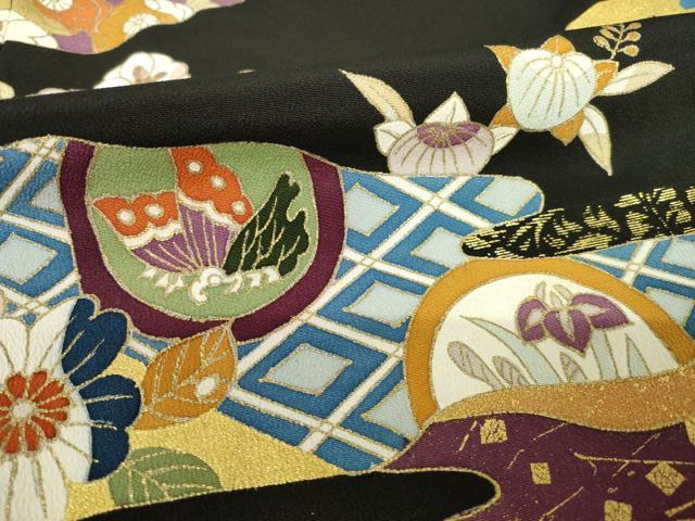 平和屋着物●創業460年・千總 黒留袖 駒刺繍 道長吉祥花文 金彩 正絹 逸品 AABF3591ck