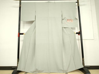 平和屋着物●染匠 菊次郎 色無地 灰汁色 丹後ちりめん 反端付き 正絹 逸品 AABF3592ck