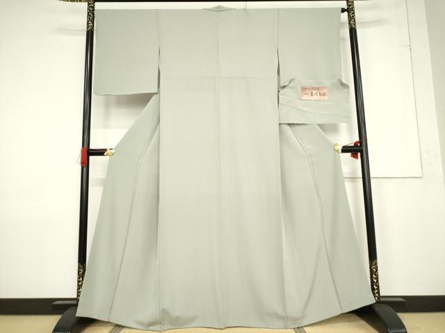 平和屋着物●染匠 菊次郎 色無地 灰汁色 丹後ちりめん 反端付き 正絹 逸品 AABF3592ck