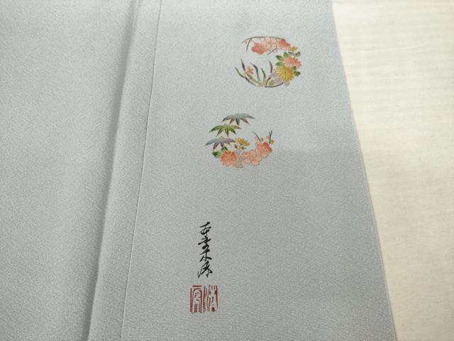 平和屋着物●上質な色無地 作家物 堅牢草木加賀梅染 蓮色 丹後ちりめん 反端付き 正絹 逸品 AABF3594ck