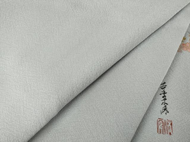 平和屋着物●上質な色無地 作家物 堅牢草木加賀梅染 蓮色 丹後ちりめん 反端付き 正絹 逸品 AABF3594ck