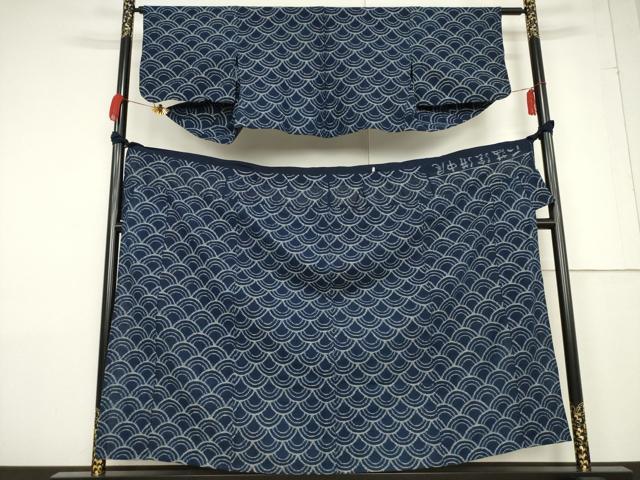 平和屋着物●久留米絣 単衣 二部式 青海波 正藍絵絣中尾 綿 逸品 AABF3595ck