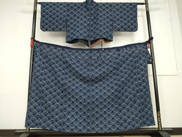 平和屋着物●久留米絣 単衣 二部式 青海波 正藍絵絣中尾 綿 逸品 AABF3595ck