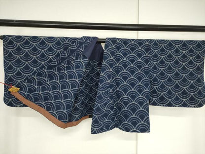 平和屋着物●久留米絣 単衣 二部式 青海波 正藍絵絣中尾 綿 逸品 AABF3595ck