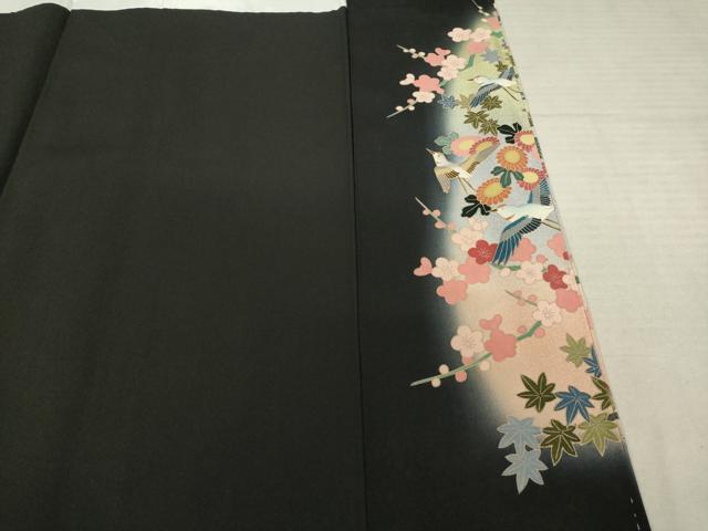 平和屋着物●豪華黒留袖 友禅 作家物 花鳥文 浜ちりめん 正絹 逸品 AABF3596ck