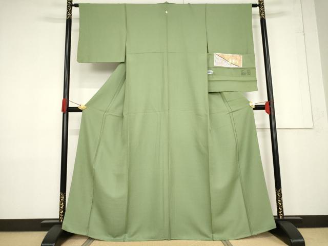 平和屋着物●上質な色無地 柳茶色 反端付き 正絹 逸品 未使用 AABF3597ck