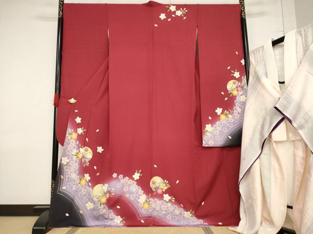 平和屋着物●豪華振袖・長襦袢(無双仕立て)セット 花毬文 暈し染め 金彩 ロング丈 正絹 逸品 AABF3599ck