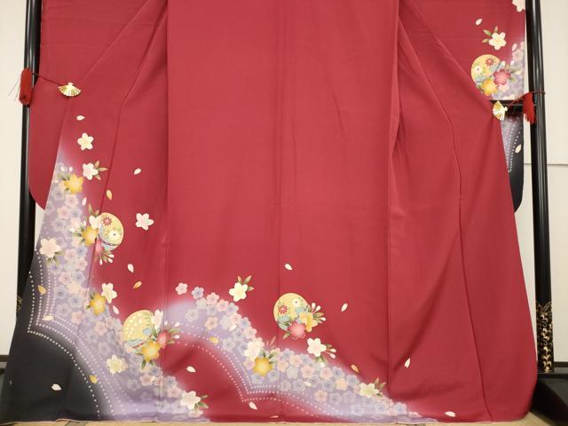 平和屋着物●豪華振袖・長襦袢(無双仕立て)セット 花毬文 暈し染め 金彩 ロング丈 正絹 逸品 AABF3599ck