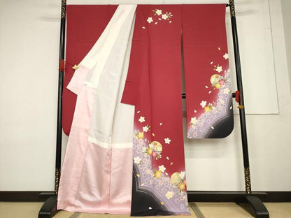 平和屋着物●豪華振袖・長襦袢(無双仕立て)セット 花毬文 暈し染め 金彩 ロング丈 正絹 逸品 AABF3599ck