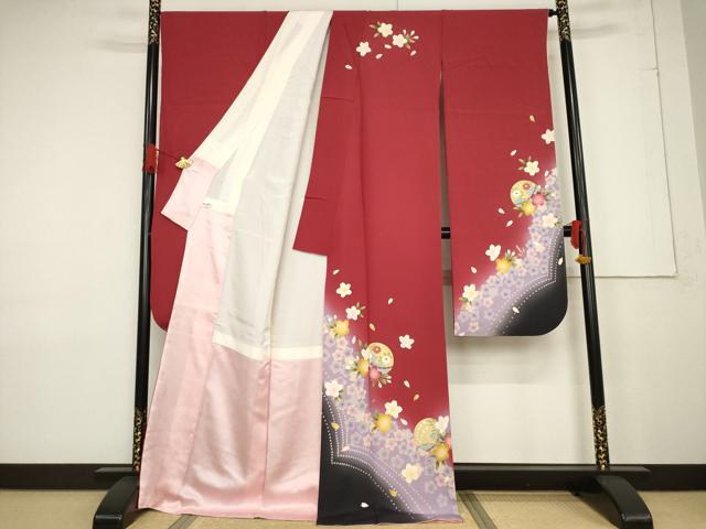 平和屋着物●豪華振袖・長襦袢(無双仕立て)セット 花毬文 暈し染め 金彩 ロング丈 正絹 逸品 AABF3599ck
