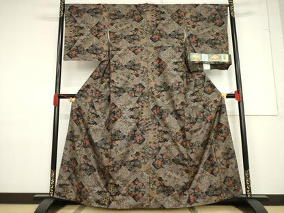 平和屋着物●本場大島紬 切嵌花文 カタス9マルキ 丸宮織物謹製 証紙付き 正絹 逸品 AABF3600ck