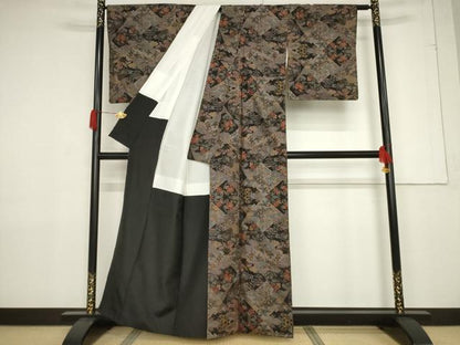 平和屋着物●本場大島紬 切嵌花文 カタス9マルキ 丸宮織物謹製 証紙付き 正絹 逸品 AABF3600ck