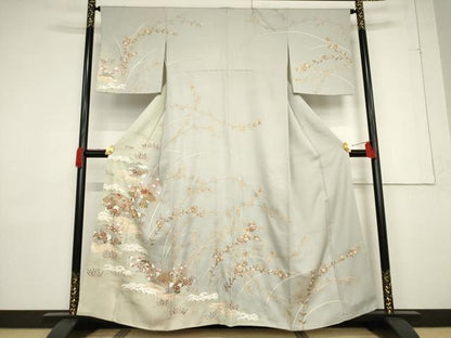 平和屋着物●訪問着 友禅 駒刺繍 地紙花文 暈し染め 金彩 正絹 逸品 AABF3606ck