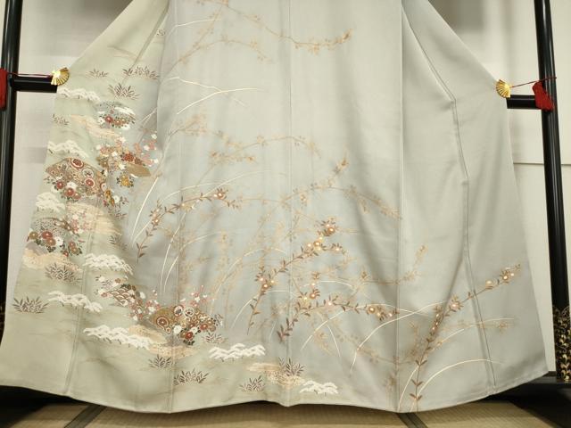 平和屋着物●訪問着 友禅 駒刺繍 地紙花文 暈し染め 金彩 正絹 逸品 AABF3606ck