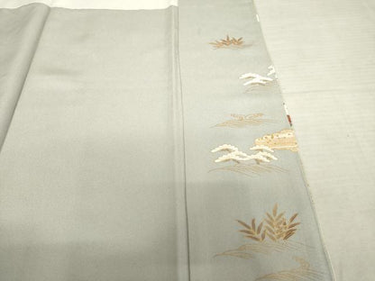 平和屋着物●訪問着 友禅 駒刺繍 地紙花文 暈し染め 金彩 正絹 逸品 AABF3606ck
