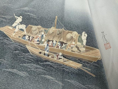 平和屋着物●本加賀友禅作家 石田巳代治 訪問着 渡し船 正絹 逸品 AABF3613ck