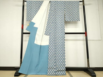 平和屋着物●お召 矢羽文 正絹 逸品 AABF3617ck