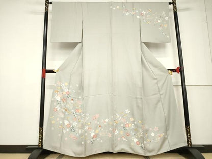 平和屋着物●訪問着 友禅 駒刺繍 花蝶文 正絹 逸品 AABF3622ck
