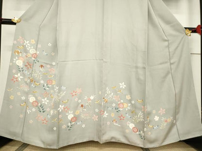平和屋着物●訪問着 友禅 駒刺繍 花蝶文 正絹 逸品 AABF3622ck