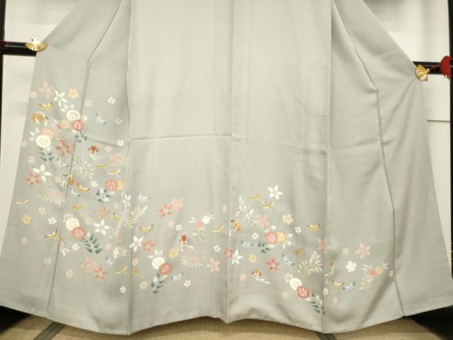 平和屋着物●訪問着 友禅 駒刺繍 花蝶文 正絹 逸品 AABF3622ck