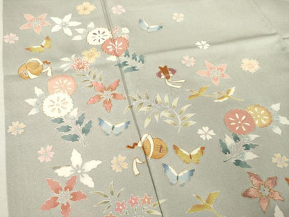 平和屋着物●訪問着 友禅 駒刺繍 花蝶文 正絹 逸品 AABF3622ck