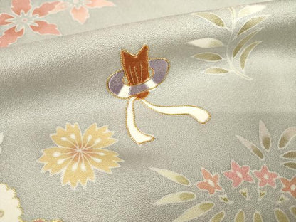 平和屋着物●訪問着 友禅 駒刺繍 花蝶文 正絹 逸品 AABF3622ck