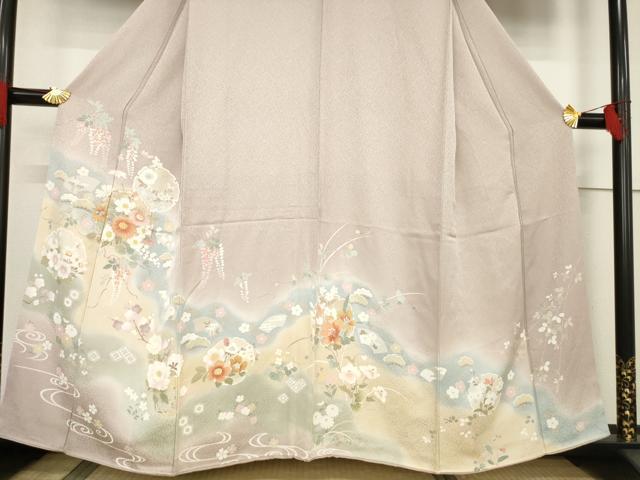 平和屋着物●訪問着 駒刺繍 雪輪重ね花文 暈し染め 三越扱い 正絹 逸品 AABF3624ck