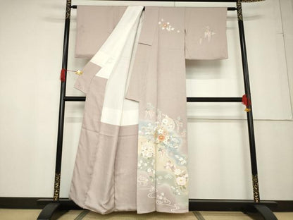 平和屋着物●訪問着 駒刺繍 雪輪重ね花文 暈し染め 三越扱い 正絹 逸品 AABF3624ck