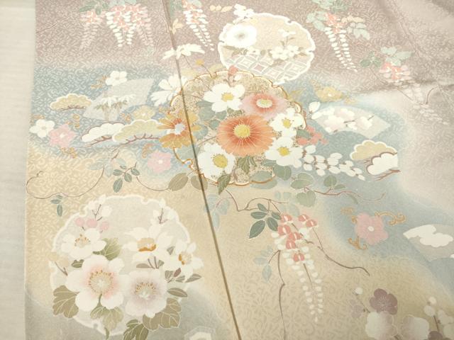 平和屋着物●訪問着 駒刺繍 雪輪重ね花文 暈し染め 三越扱い 正絹 逸品 AABF3624ck