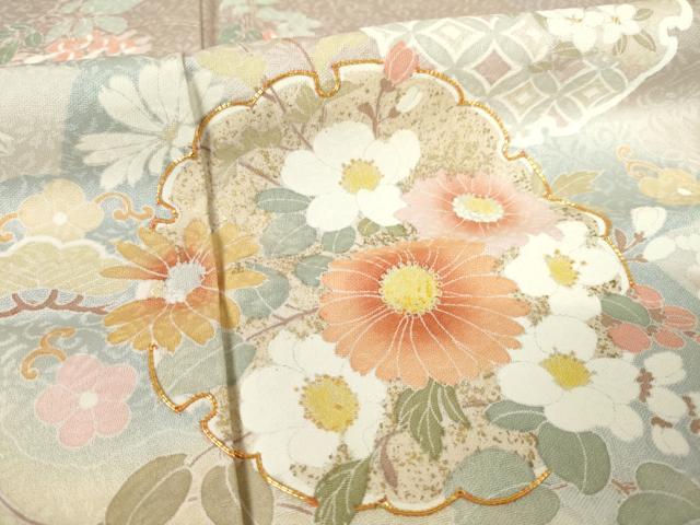 平和屋着物●訪問着 駒刺繍 雪輪重ね花文 暈し染め 三越扱い 正絹 逸品 AABF3624ck