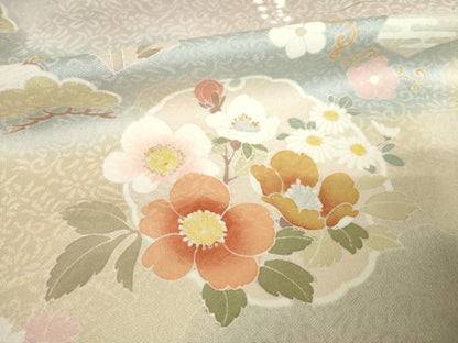 平和屋着物●訪問着 駒刺繍 雪輪重ね花文 暈し染め 三越扱い 正絹 逸品 AABF3624ck