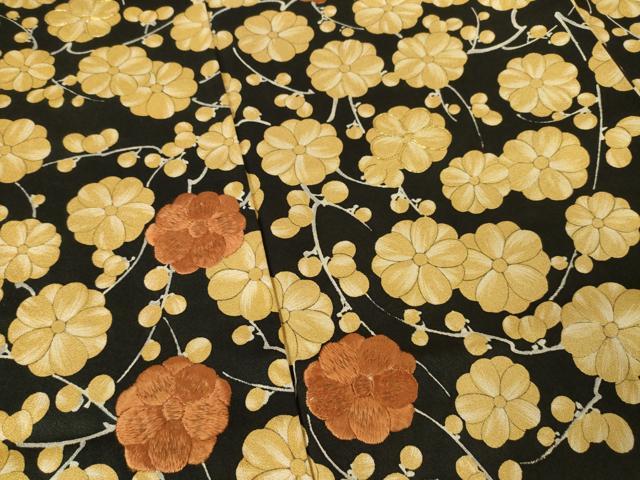 平和屋着物●訪問着 駒刺繍 枝花文 黒地 正絹 逸品 AABF3633ck
