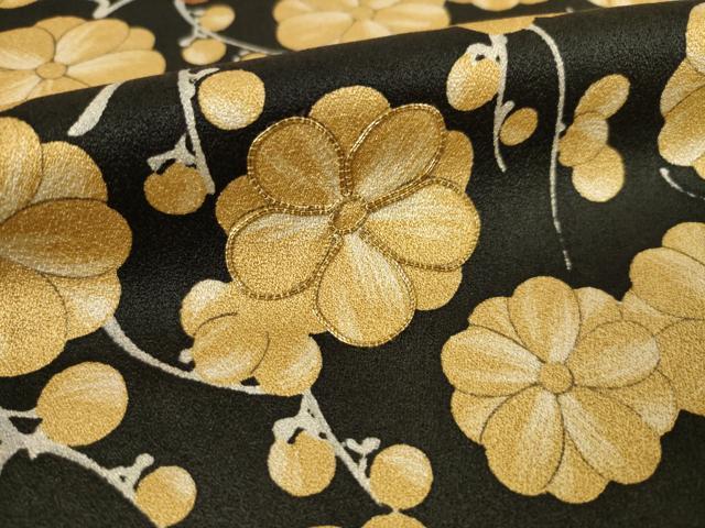 平和屋着物●訪問着 駒刺繍 枝花文 黒地 正絹 逸品 AABF3633ck