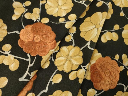 平和屋着物●訪問着 駒刺繍 枝花文 黒地 正絹 逸品 AABF3633ck